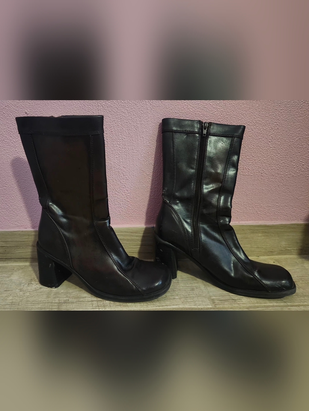Women's Dark Brown Mid-Calf Block Heel Boots